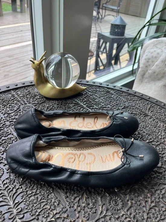 SAM EDELMAN FELICIA BLACK LEATHER BALLET FLATS 8 - Picture 5 of 9